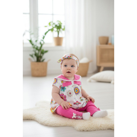 New Laura Ashley Baby Girl Outfit set Top pants matching headband size 9 months - Picture 2 of 3